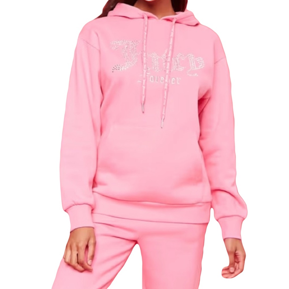Juicy Couture Pink Rhinestone Logo Hoodie